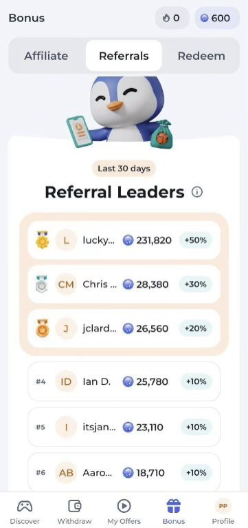 PenguPace referral program interface 3